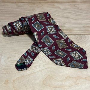 Y2K 1990s Tom James 100% Silk Handmade Necktie Tie Geometric Italian Vibes